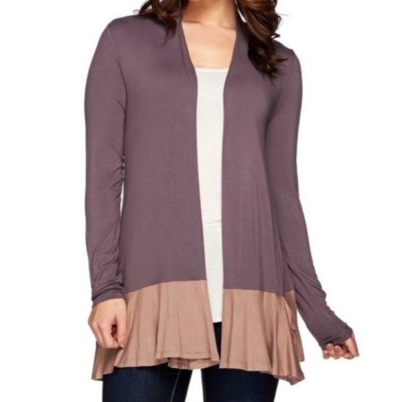 LOGO By Lori Goldstein Multicolor Colorblock Open Knit Cardigan Size 1X Pockets. - Picture 1 of 8